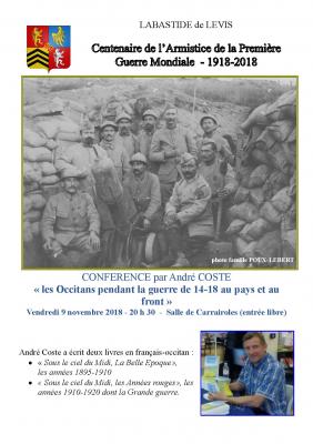 Affiche conference Alain Coste le 09 novembre 2018 à Labastide