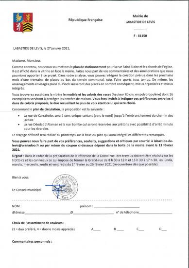 Courrier plan de stationement rue st blaise